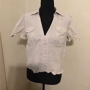 Byer California Light Beige Textured Blouse With Gold Stripes